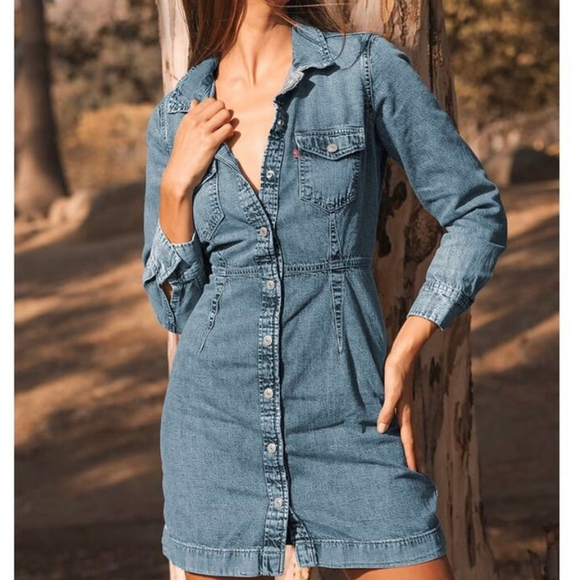 Levi's Dresses & Skirts - Women's Levi's Blue Denim Button-Front Mini Dress S